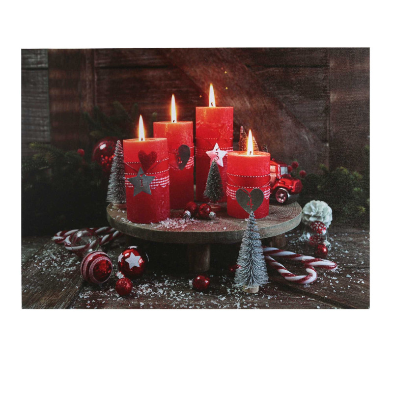 Set di 2 Quadro legno LED candele rosse 40x30x1,8 cm decorazione luminosa