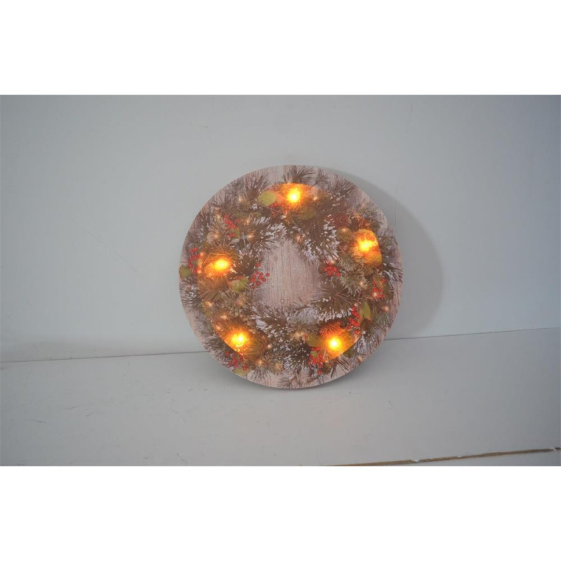 Quadro LED legno ghirlanda multicolor tondo 30x30x1,8 cm decorazione