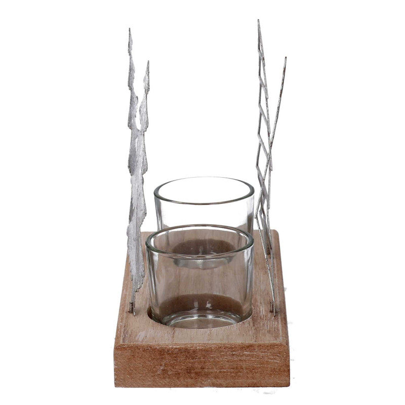 Set di 2 Portacandele metallo 2 posti alberi bianco 18x8h15 cm elegante