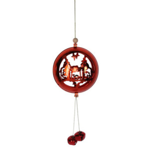 Set 4 Addobbi Albero Metallo Natività Rossi 10x6x1,8-2,8 cm