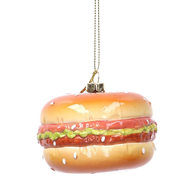 Set 6 Addobbi Albero Plastica Hamburger 7,5x8 cm Natale