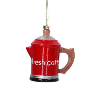 Set 6 Addobbi Albero Plastica Caffettiera Rossa H11,3x5 cm Natale