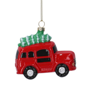 Set 6 Addobbi Albero Plastica Macchinina Rossa 10,5x8 cm Natale