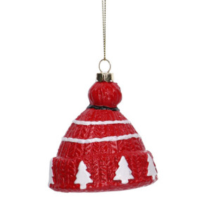 Set 6 Addobbi Albero Plastica Cappello Rosso 7x7xH9 cm Natale