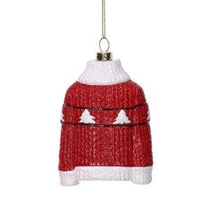 Set 6 Addobbi Albero Plastica Maglione Rosso H9,2x7 cm Natale