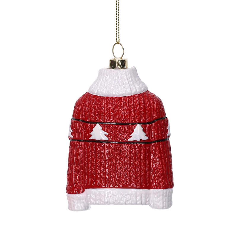 Set 6 Addobbi Albero Plastica Maglione Rosso H9,2x7 cm Natale