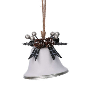 Set 6 Campane Metallo con Pigne Bianco Ø5,5x5 cm Natale