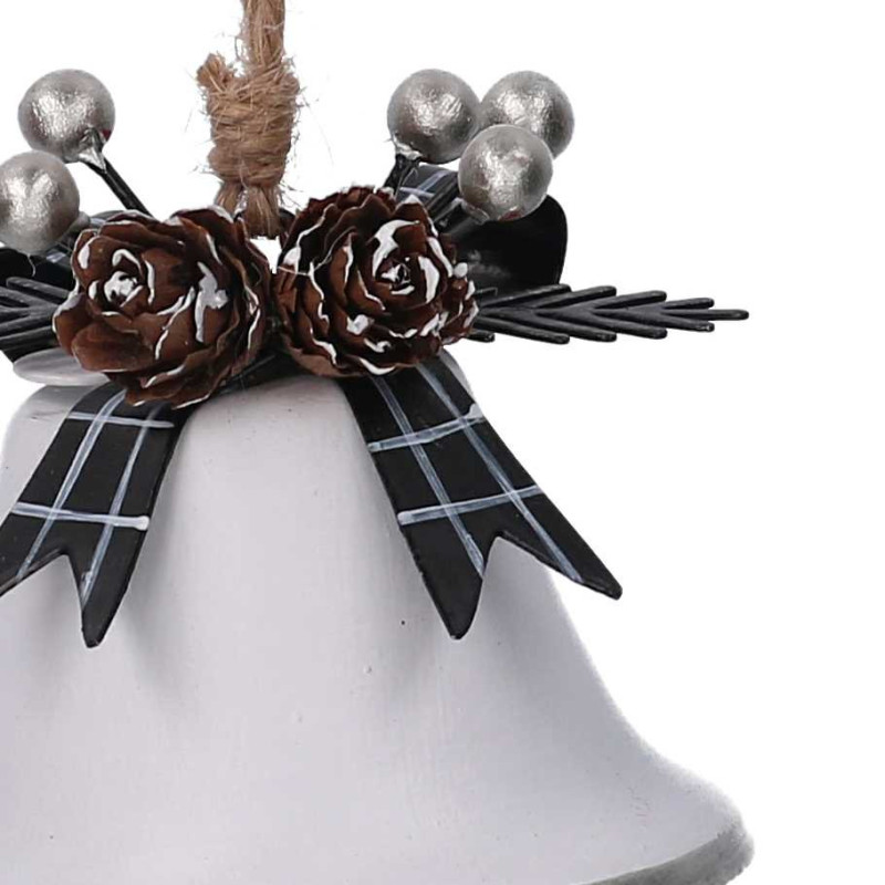 Set 6 Campane Metallo con Pigne Bianco Ø5,5x5 cm Natale