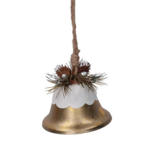 Set 6 Campane Metallo Innevata Oro Ø7,5x7 cm Decorazioni Natale