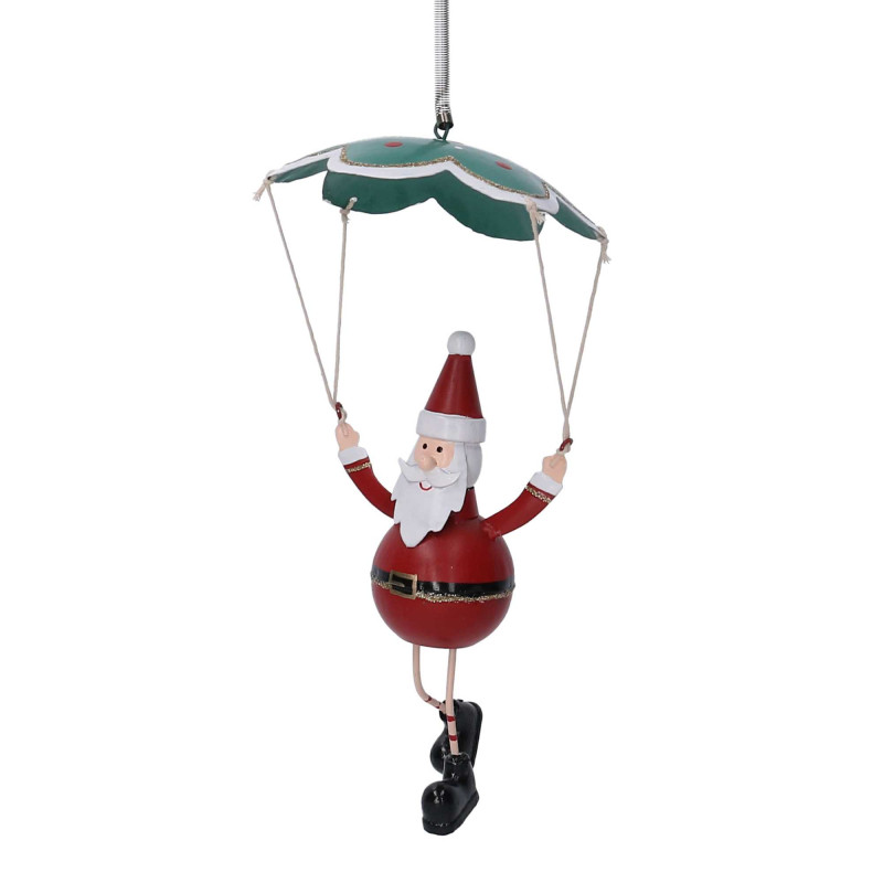 Babbo Natale Metallo Rosso Paracadute Verde Ø11,5x27 cm
