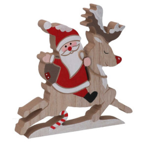 Set 4 Babbi Natale Legno con Renne Rosso 17x2x17 cm Natale