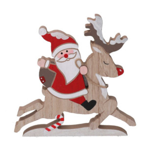 Zoom Set di 4 Babbi Natale legno con renne rosso cm 17x2h17