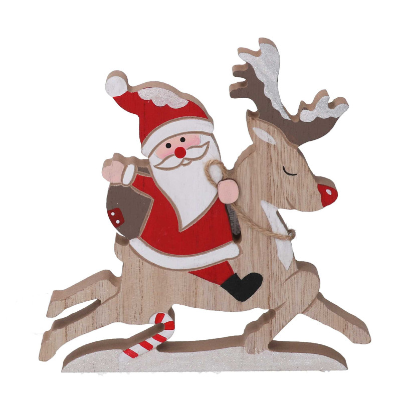 Set 4 Babbi Natale Legno con Renne Rosso 17x2x17 cm Natale