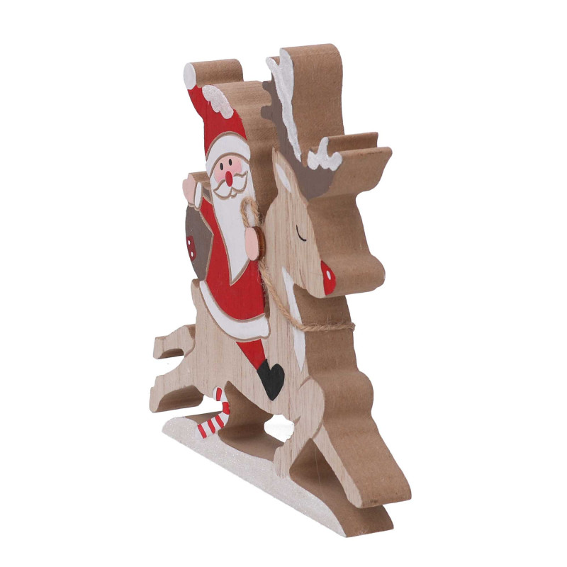 Set 4 Babbi Natale Legno con Renne Rosso 17x2x17 cm Natale