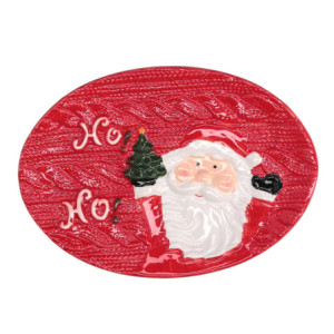 Set 2 Centrotavola Ceramica Babbo Natale Rosso 26x18 cm Natale
