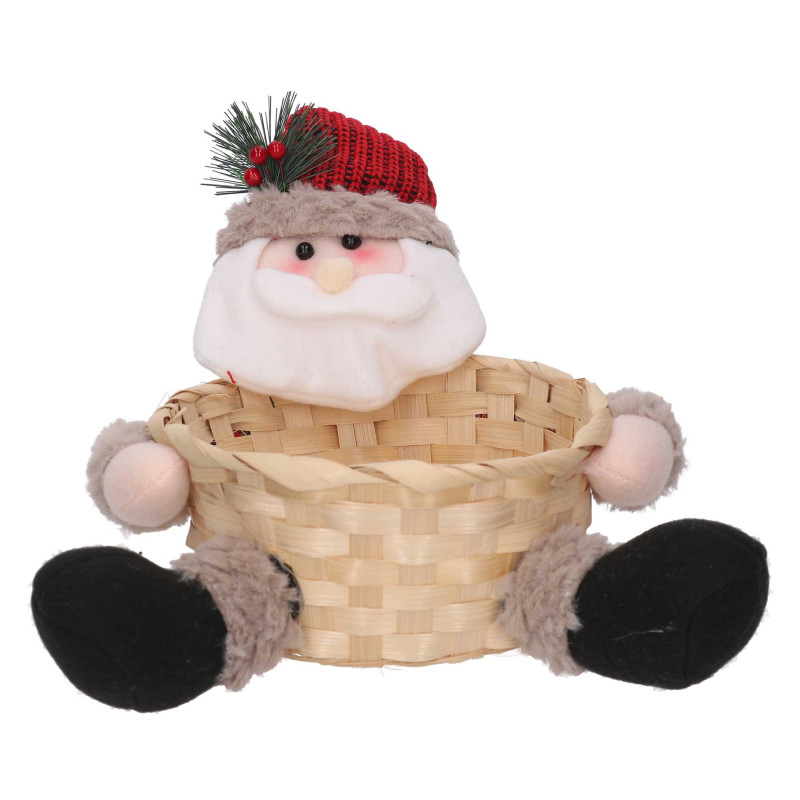 Set 2 Cestine Vimini con Babbo Natale Tessuto Rosso Ø25