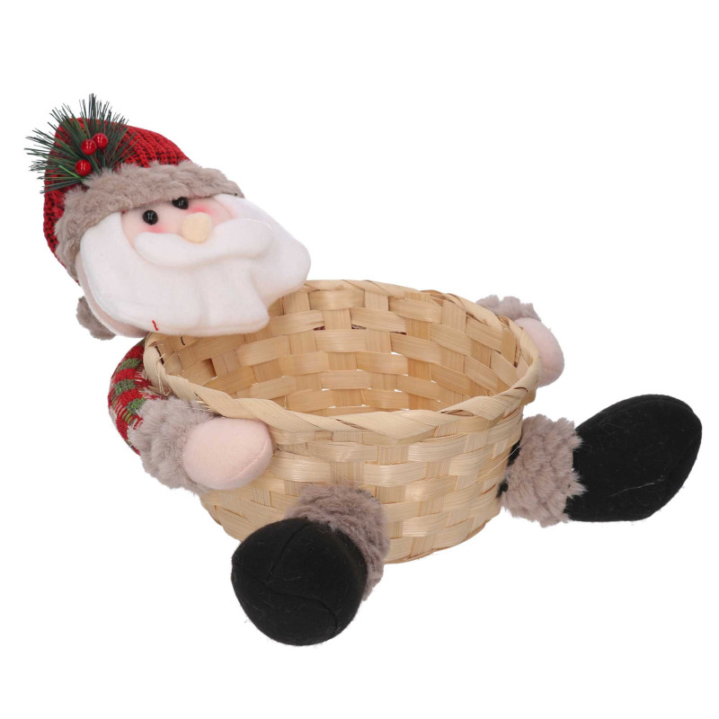 Set 2 Cestine Vimini con Babbo Natale Tessuto Rosso Ø25