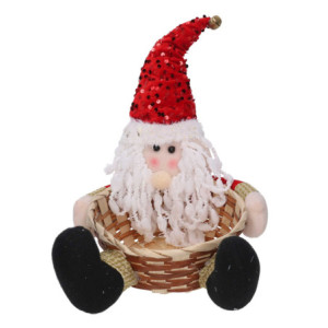 Set 2 Cestine Vimini con Babbo Natale Tessuto Rosso Ø25
