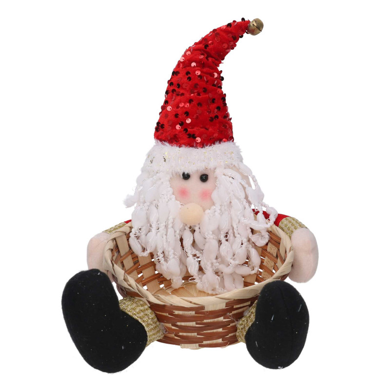 Set 2 Cestine Vimini con Babbo Natale Tessuto Rosso Ø25