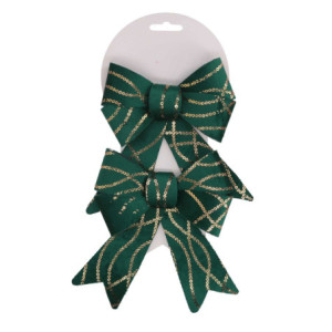 Set 6 Fiocchi Tessuto Verde e Oro 24x18 cm Decorazione Casa