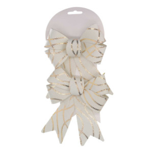 Set 6 Fiocchi Tessuto Bianco e Oro 24x18 cm Decorazione Casa