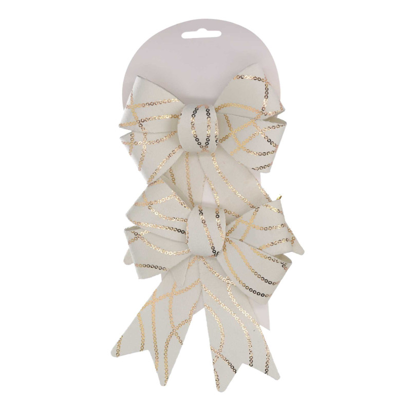 Set 6 Fiocchi Tessuto Bianco e Oro 24x18 cm Decorazione Casa