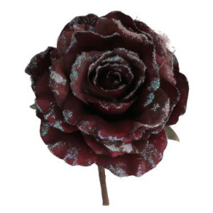Set 2 Fiori Tessuto Bordeaux Glitter 18x10-19 cm Decorazione