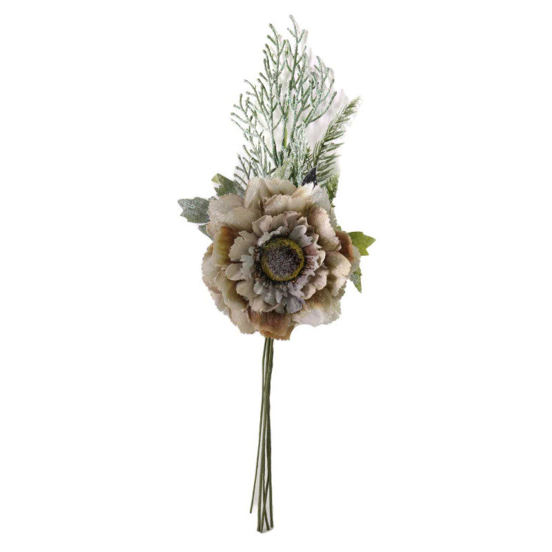 Set 3 Fiori Tessuto Peonia Beige 45x12x9 cm Decorazione Casa