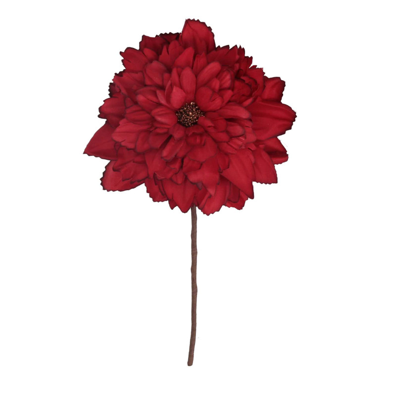 Set 4 Fiori Tessuto Rosso Ø16x11 cm Decorazione Casa e Natale