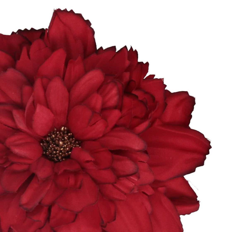 Set 4 Fiori Tessuto Rosso Ø16x11 cm Decorazione Casa e Natale