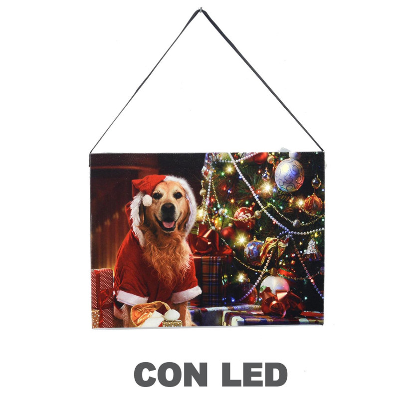 Set di 3 Quadri LED Cane Babbo Natale 20x15x18 cm Decorazione