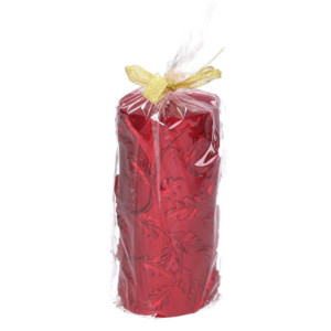 Set 2 Candele Paraffina Foglie Goffrate Rosso Ø7x15 cm Natale