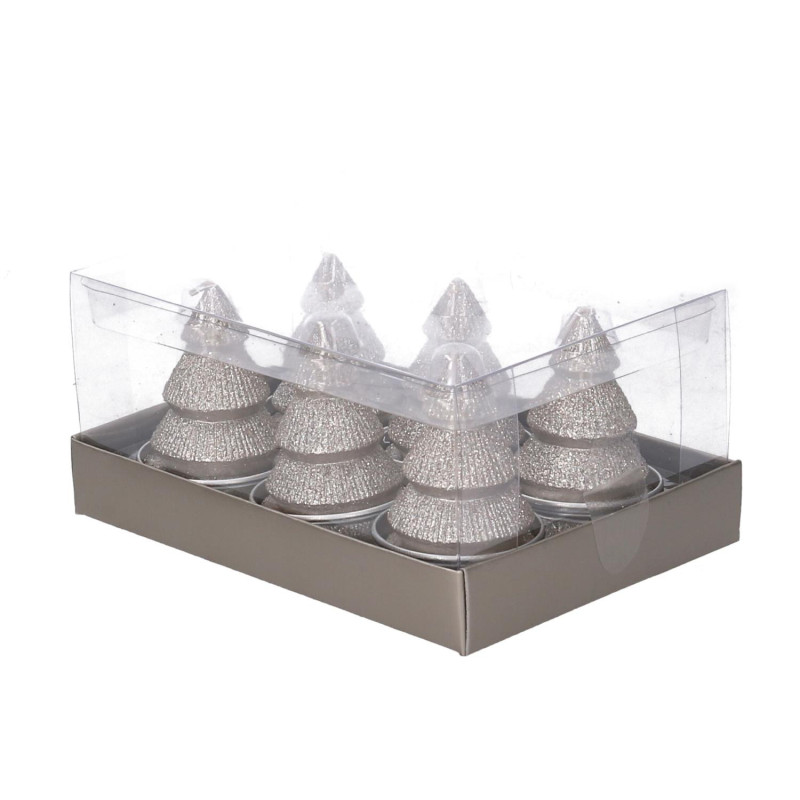 Set 12 Candele Paraffina Albero Champagne 3,5x6 cm Natale