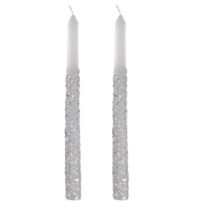 Set 4 Candele Paraffina Argento e Bianco Ø2,2x25 cm Natale