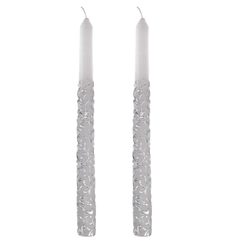 Set 4 Candele Paraffina Argento e Bianco Ø2,2x25 cm Natale