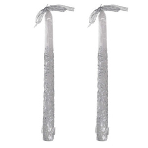 Zoom Set di 4 Candele paraffina confezione 2 pezzi argento e bianco cm ø2,2h25