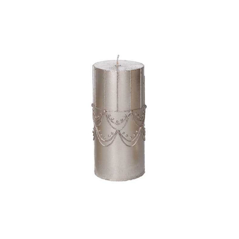 Set 2 Candele Paraffina Argento Ø7x15 cm Decorazioni Natale