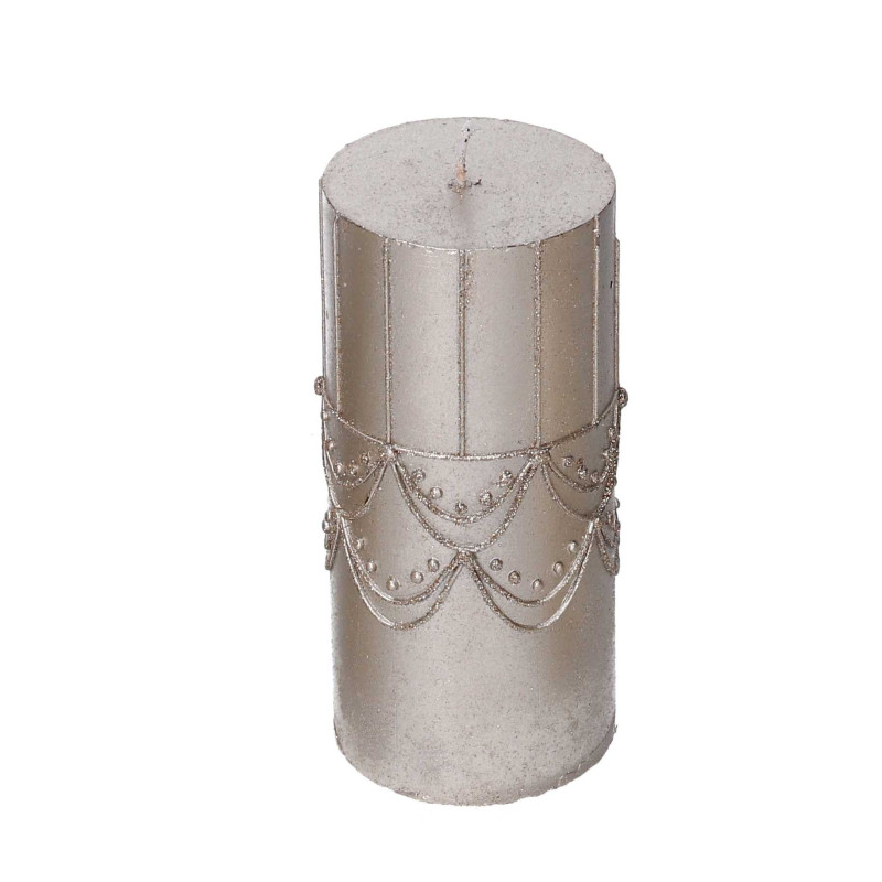 Set 2 Candele Paraffina Argento Ø7x15 cm Decorazioni Natale