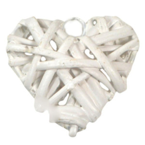 Set 20 Cuori Vimini Intrecciato Bianco 7 cm Decorazione Casa