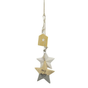 Set 4 Festoni Stelle Legno Happy 38x10x12 cm Decorazione Casa