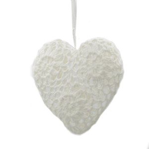 Set 4 Cuori Pizzo Bianco 15x14x3,5 cm Decorazione Casa