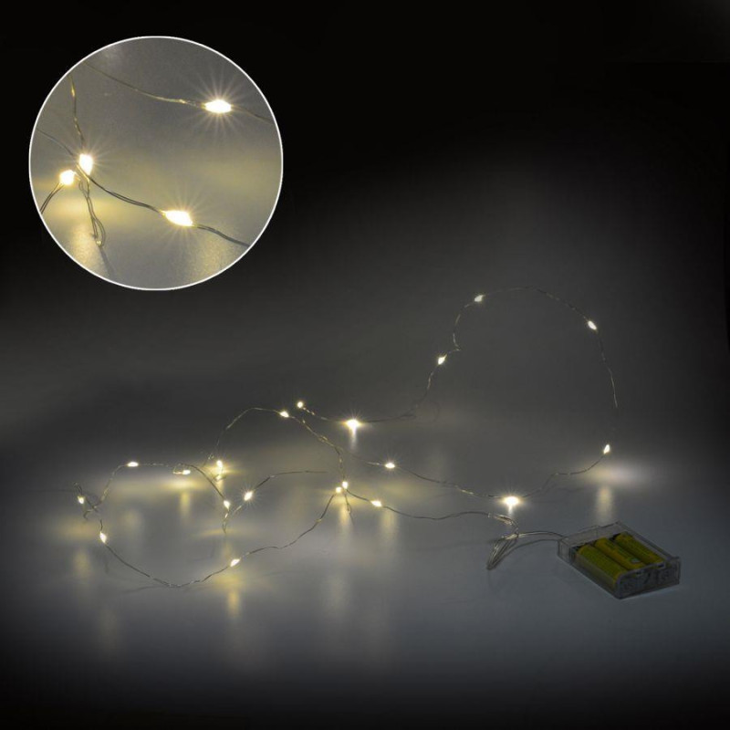 Set 4 Luci Filo 20 Micro LED Bianco Caldo a Batteria 1,9m