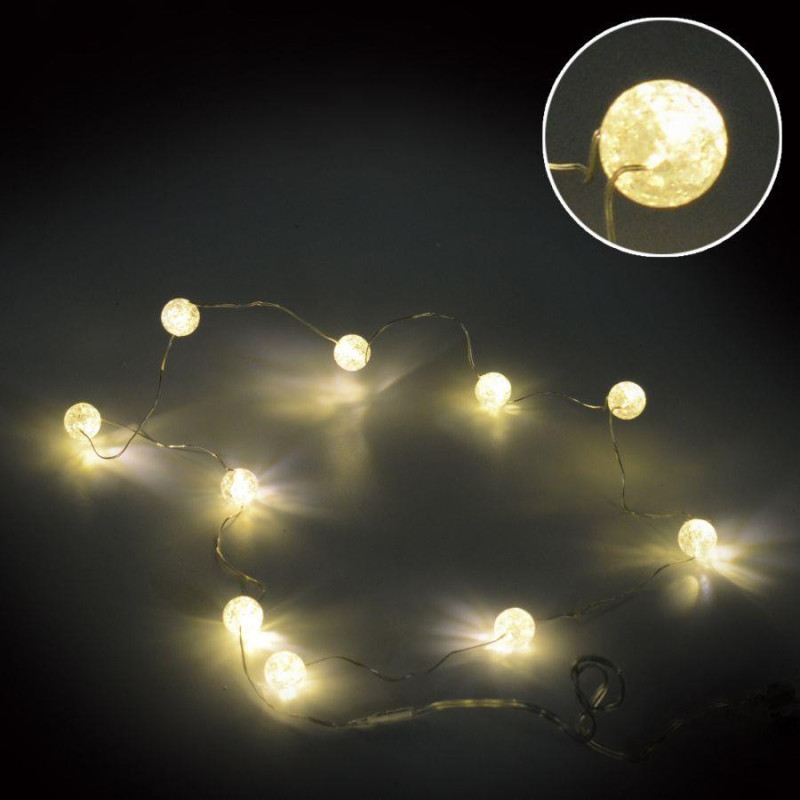 Set 4 Luci Filo 10 LED Pallina Bianco Caldo a Batteria 0,5xh100x1
