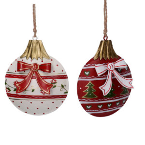 Set 6 Addobbi Sfera Metallo con Fiocco 2 Colori 9x11 cm Natale