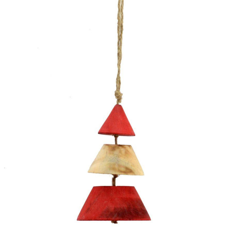 Set 4 Alberi Legno Naturale Rosso 6,5x9 cm Decorazioni Natale