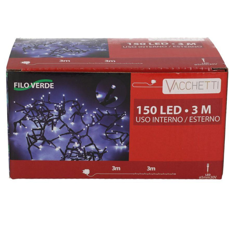 Set 2 Luci Filo 150 LED Bianco Freddo 3m Fissa Esterno Natale