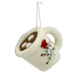 Set di 4 Tazze Tessuto Bianco con Albero Decorazione Natale