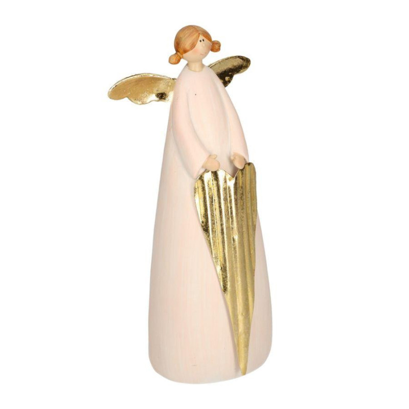 Set 2 Angeli Resina Rosa Oro con Cuore 6,5x4,5x14 cm Natale