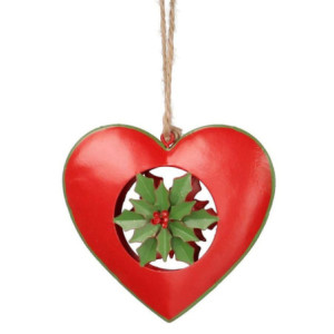 Set 4 Cuori Metallo Rosso Verde 10x10,5x2,3 cm Decorazione Casa