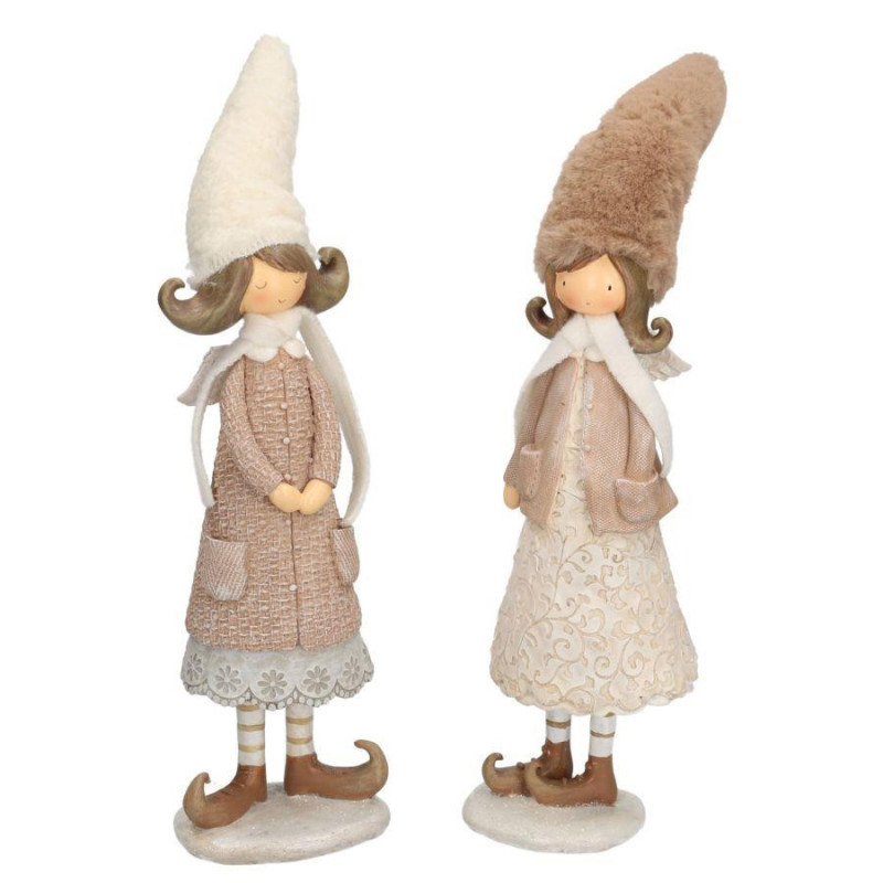 Set di 2 Statue Resina Bambina Bianco Rosa 12 cm Decorazione